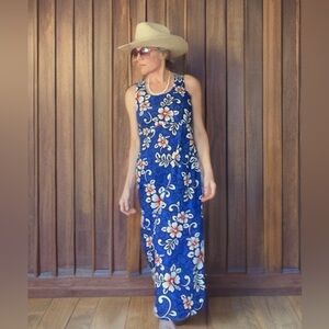 Vintage Hilo Hatties - The Hawaiian Iriginal - Blue and White Floral Maxi Dress